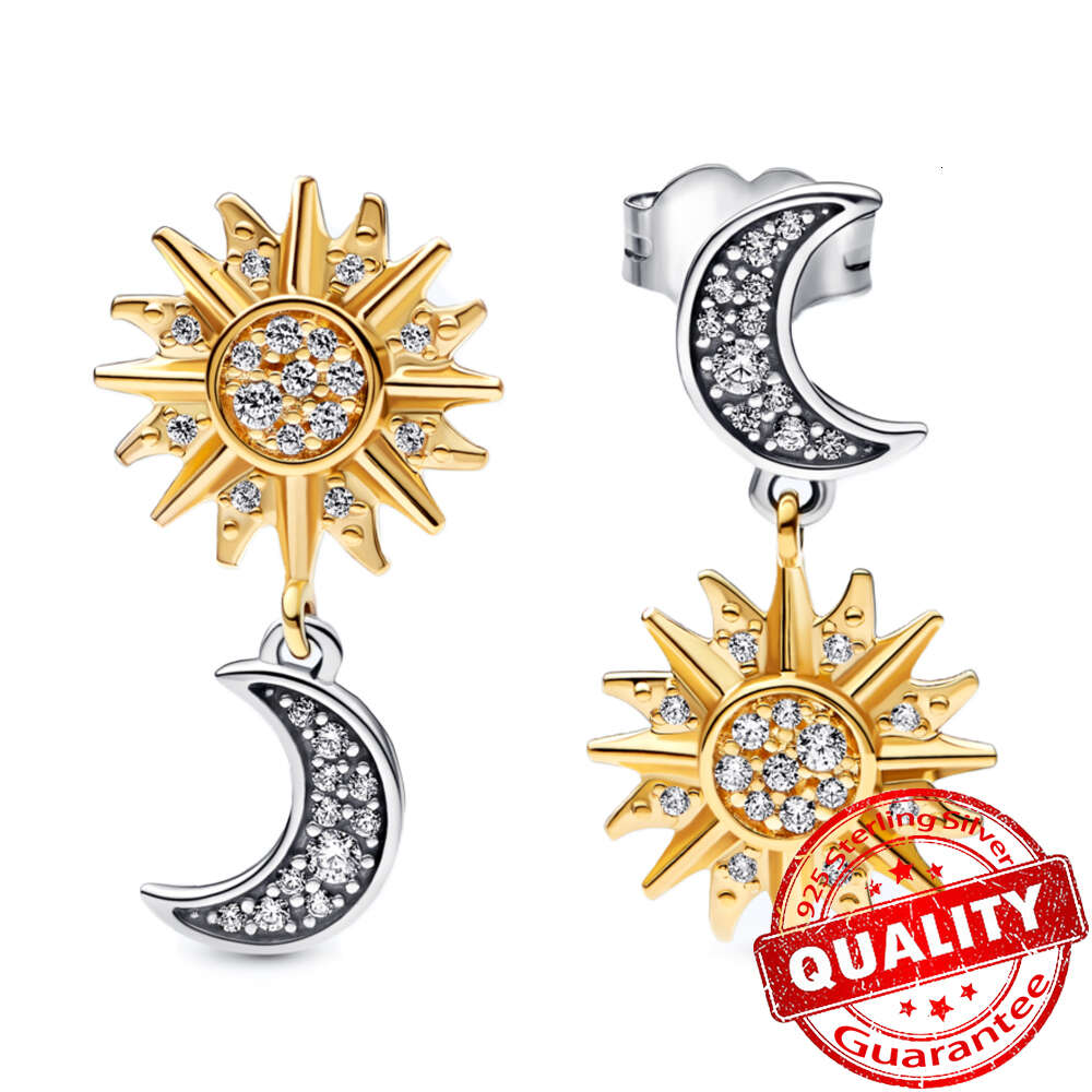 Sparkling Sterling Sier Sun And Moon Hoop For Women Party Stud Earrings DIY Fine Jewelry Gift