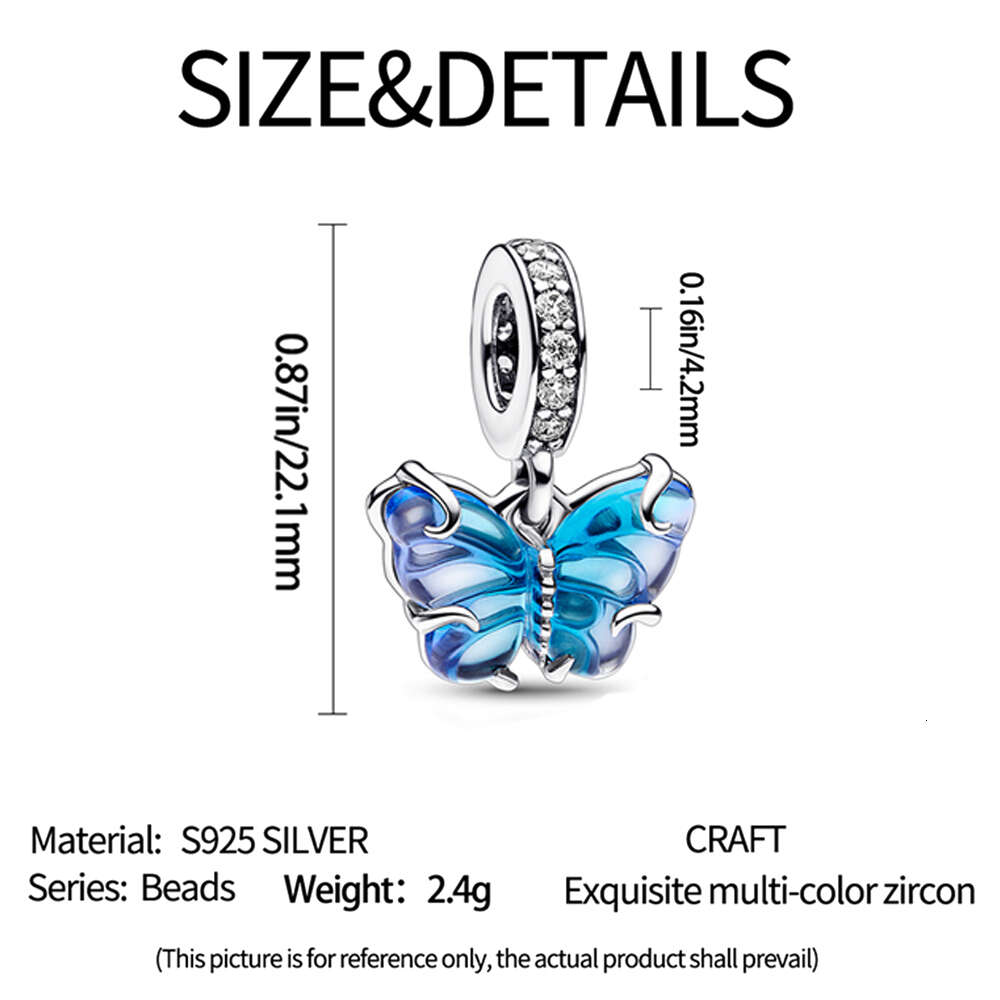 Murano Glass Butterfly Sparkling Charm Sterling Fit Charms Sier Original Bracelet For Jewelry Making