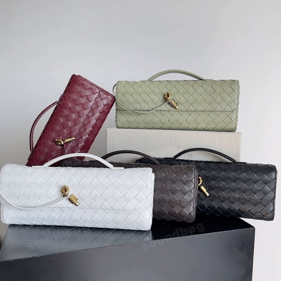 Evening Woven Clutch: Handcrafted, Metal Clasp Front Flap Lock ,Chic Grid with Golden Hardware - Elegant Small Square Shoulder & Crossbody Women Leath