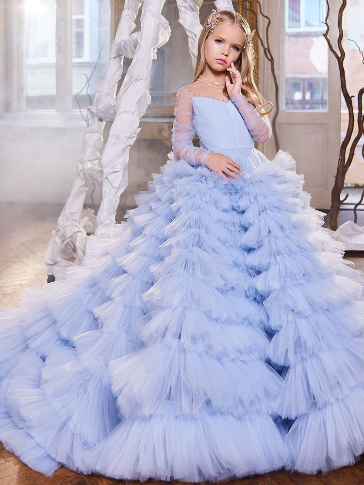 Dresses Wer Girl Ball Gown Backless Lilttle Kids Birthday Weddding Toddler Pageant Gowns Tulle Sweep Train First Holy Communion Dress 403 0219