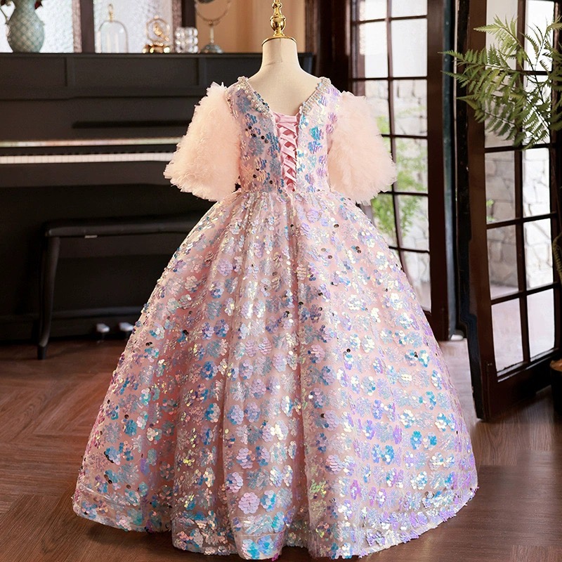 pink sequined Flower Girl Dresses new 2024 First Holy Communion Dresses For Girls Ball Gown Wedding Party Dress Kids Evening Prom Dress Custom Made fo