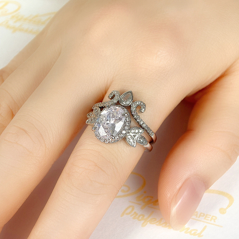 Choucong Wedding Rings Vintage Jewelry 925 Sterling Silver Oval Cut White 3A Cubic Zircon CZ Diamond Gemstones Party Women Bridal Couple Ring Set Gift