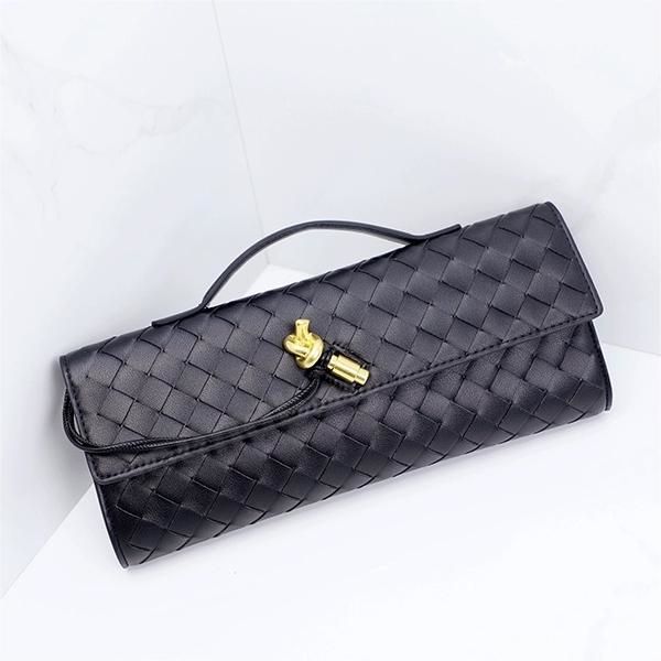 Evening Woven Clutch: Handcrafted, Metal Clasp Front Flap Lock ,Chic Grid with Golden Hardware - Elegant Small Square Shoulder & Crossbody Women Leath