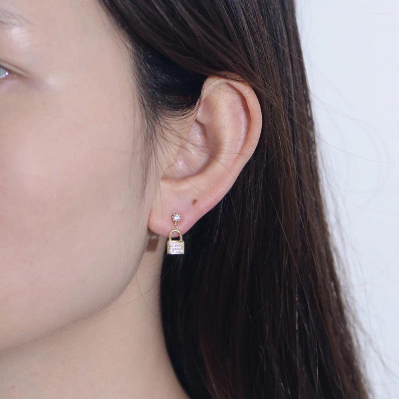 Stud Earrings Mismatched Lock And Key 925 Sterling Silver Chain Cubic Zirconia Mini CZ Pave Asymmetrical Jewelry For Women