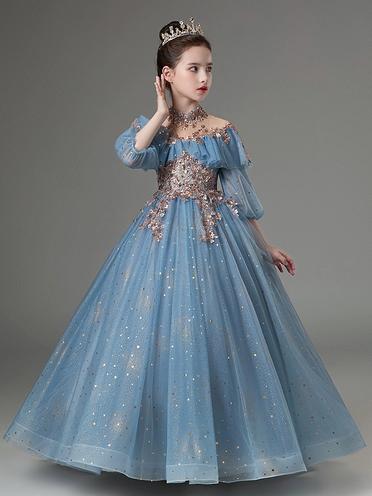 Graceful Bling A Line Lace Flower Girl Dresses For Wedding Long Sleeves Toddler Pageant Gowns Crystals Beaded Sequined Tulle Shiny Gown First Holy Com