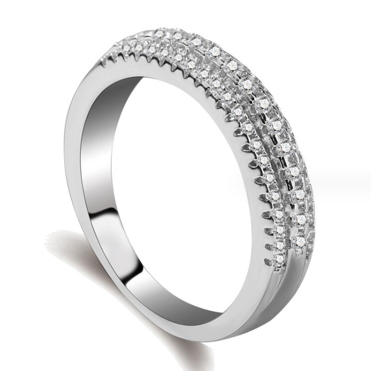 Drop Ship Sier CZ Eternity Band Ring: 3-Row 5A Cubic Zirconia Wedding Ring