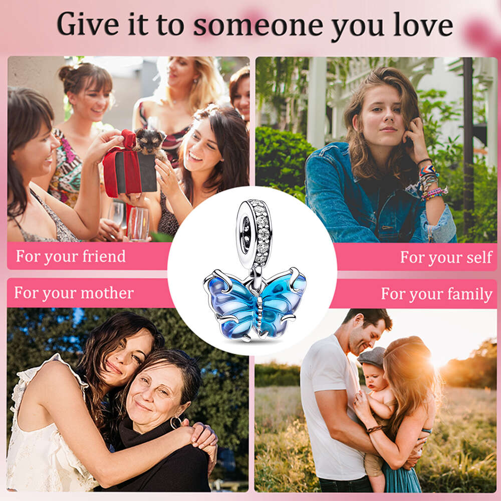 Murano Glass Butterfly Sparkling Charm Sterling Fit Charms Sier Original Bracelet For Jewelry Making