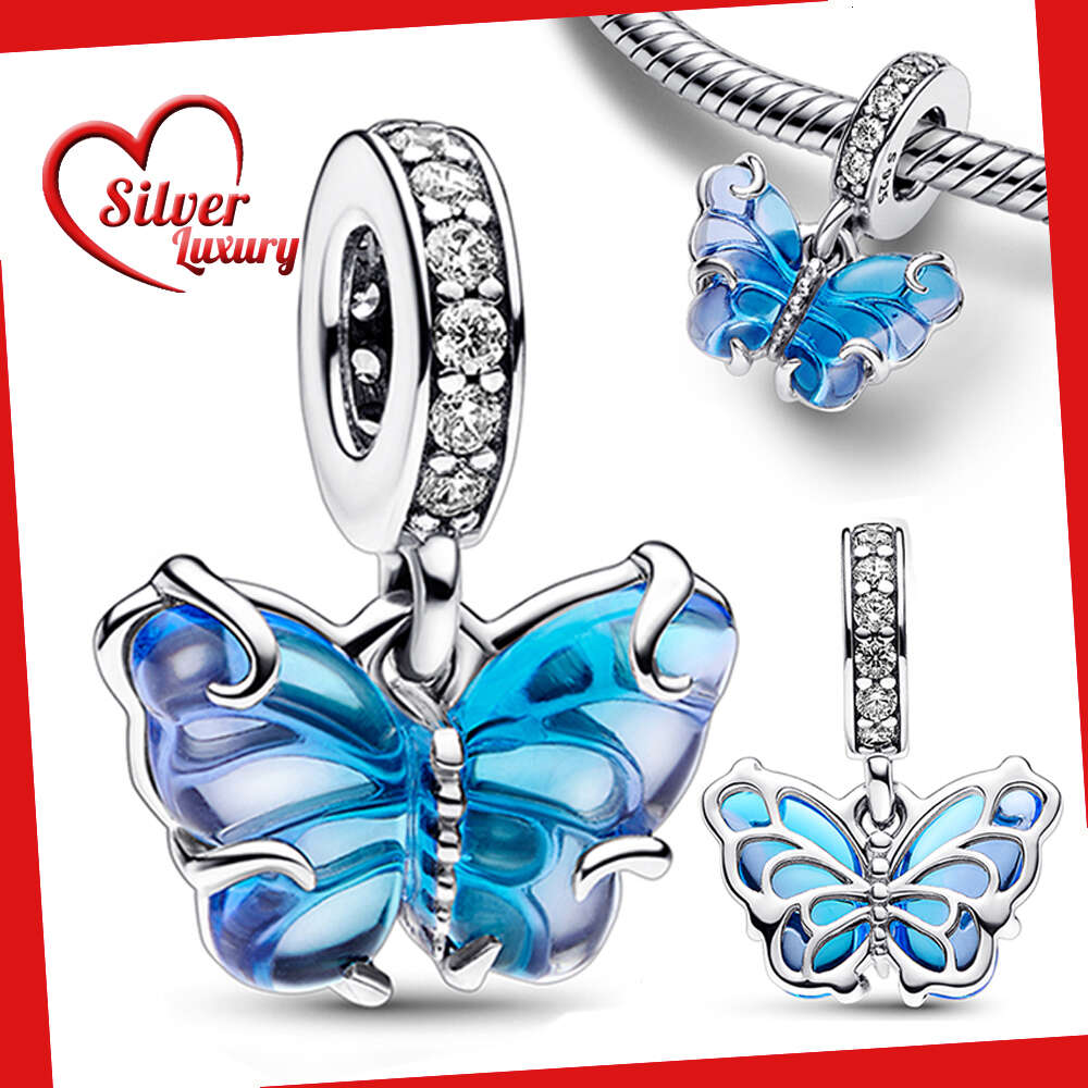 Murano Glass Butterfly Sparkling Charm Sterling Fit Charms Sier Original Bracelet For Jewelry Making