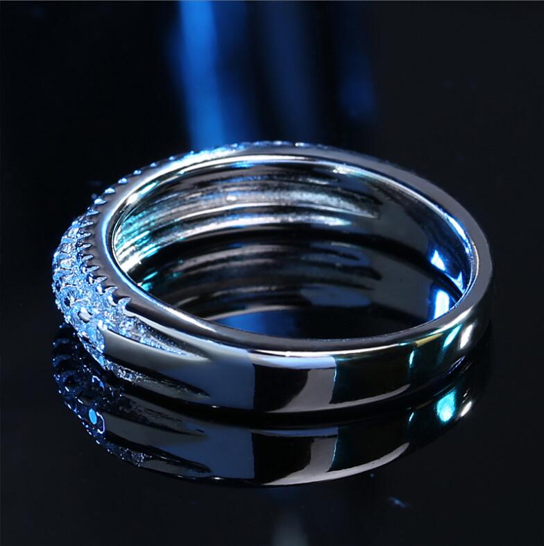 Drop Ship Sier CZ Eternity Band Ring: 3-Row 5A Cubic Zirconia Wedding Ring