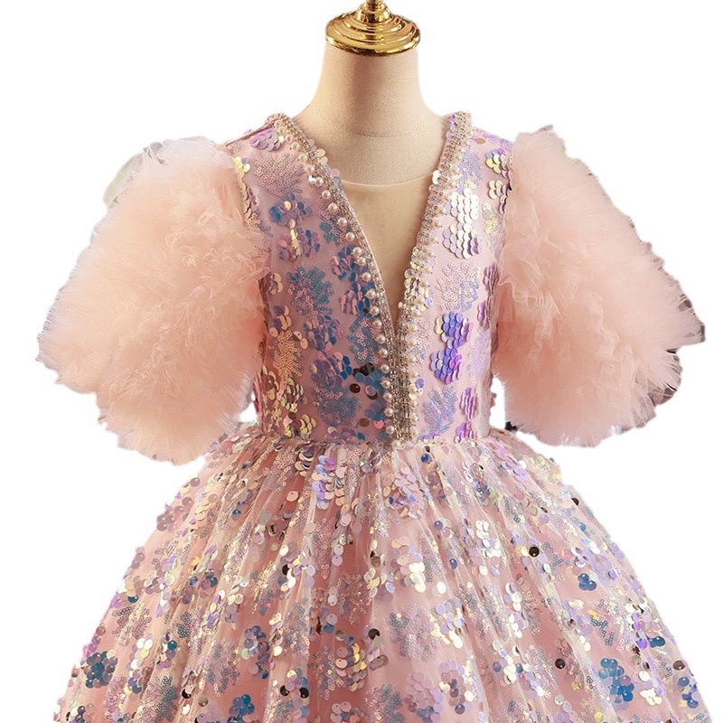 pink sequined Flower Girl Dresses new 2024 First Holy Communion Dresses For Girls Ball Gown Wedding Party Dress Kids Evening Prom Dress Custom Made fo