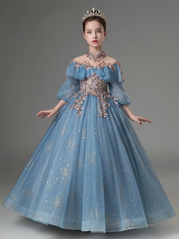 Graceful Bling A Line Lace Flower Girl Dresses For Wedding Long Sleeves Toddler Pageant Gowns Crystals Beaded Sequined Tulle Shiny Gown First Holy Com