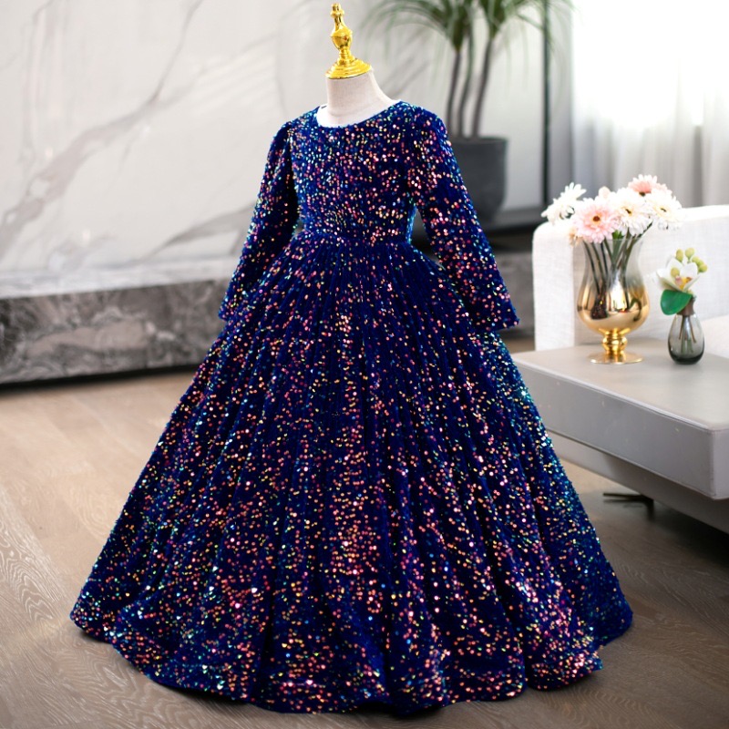 Long Sleeves Sequined Flower Girl Wed Bling Princess Party Ball Gown For Formal Wedding Pageant Dresses Toddler First Holy Communion Dress 403