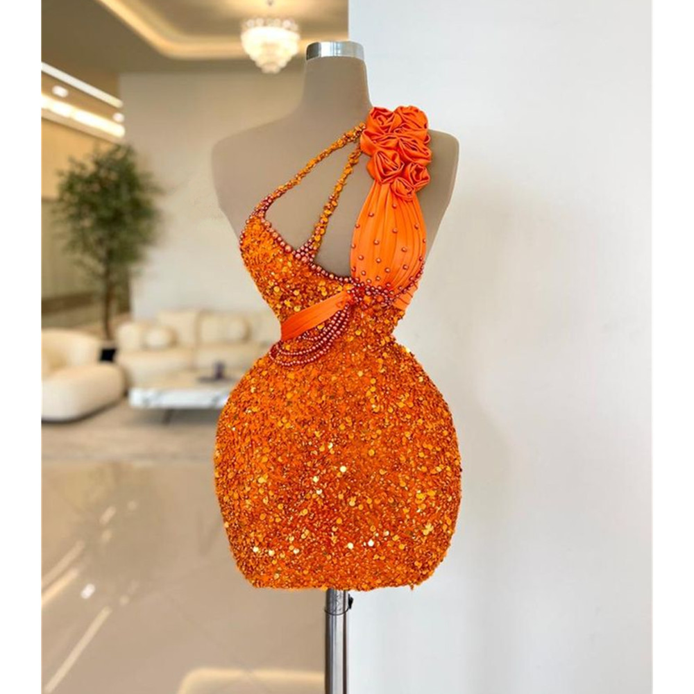 Cup Orange Inserts Short One Shoulder Dresses Appliques Robes Tail Vestidos De Gala Plus Size Birthday for Women Homecoming Dress