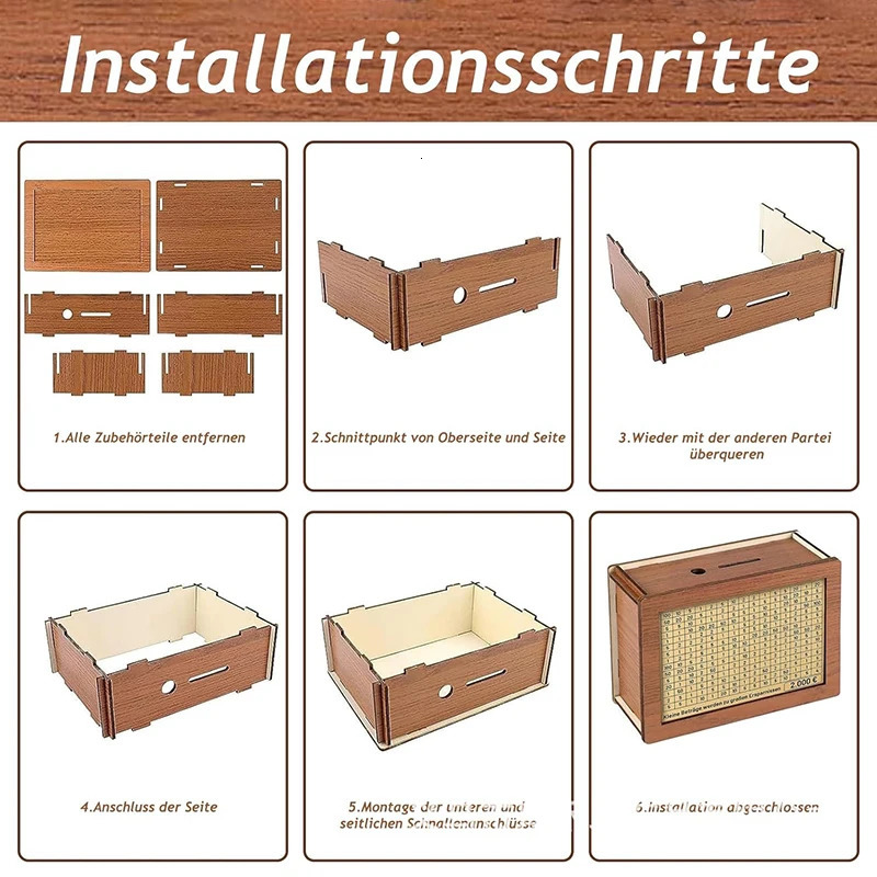 1000/2000/3000/5000/10000 Euro Money Box Piggy Bank Wood Money Bank Reusable Money Box with Saving Goal and Numbers Boxes 240118