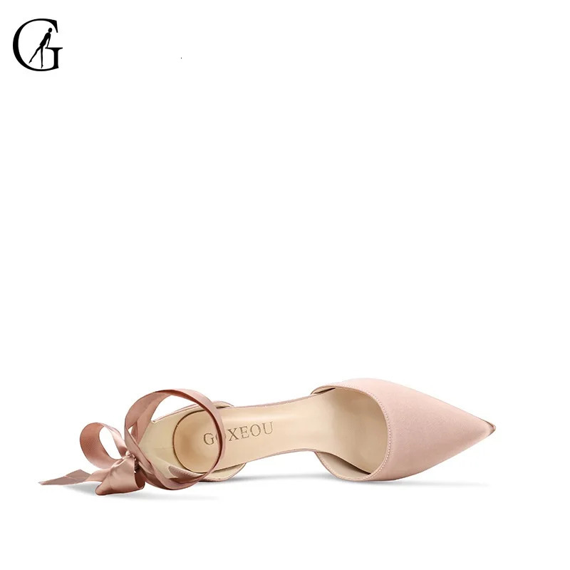 GOXEOU Womens Pumps Satin Dorsay Nude Red Black Bandage Pointed Toe High Heels Sexy Party Sweet Fashion Lady Shoes Size 3246 240119