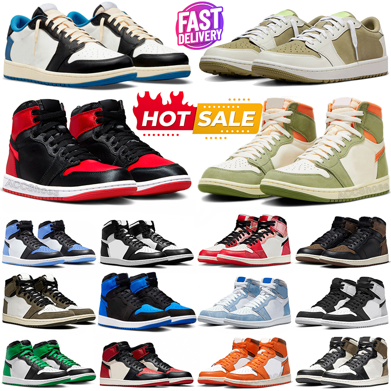 Jumpman 1 high basketball shoes men women 1s low sneakers golf olive reverse mocha Black Phantom bred UNC pine green black white mens womens outdoor sports trainers