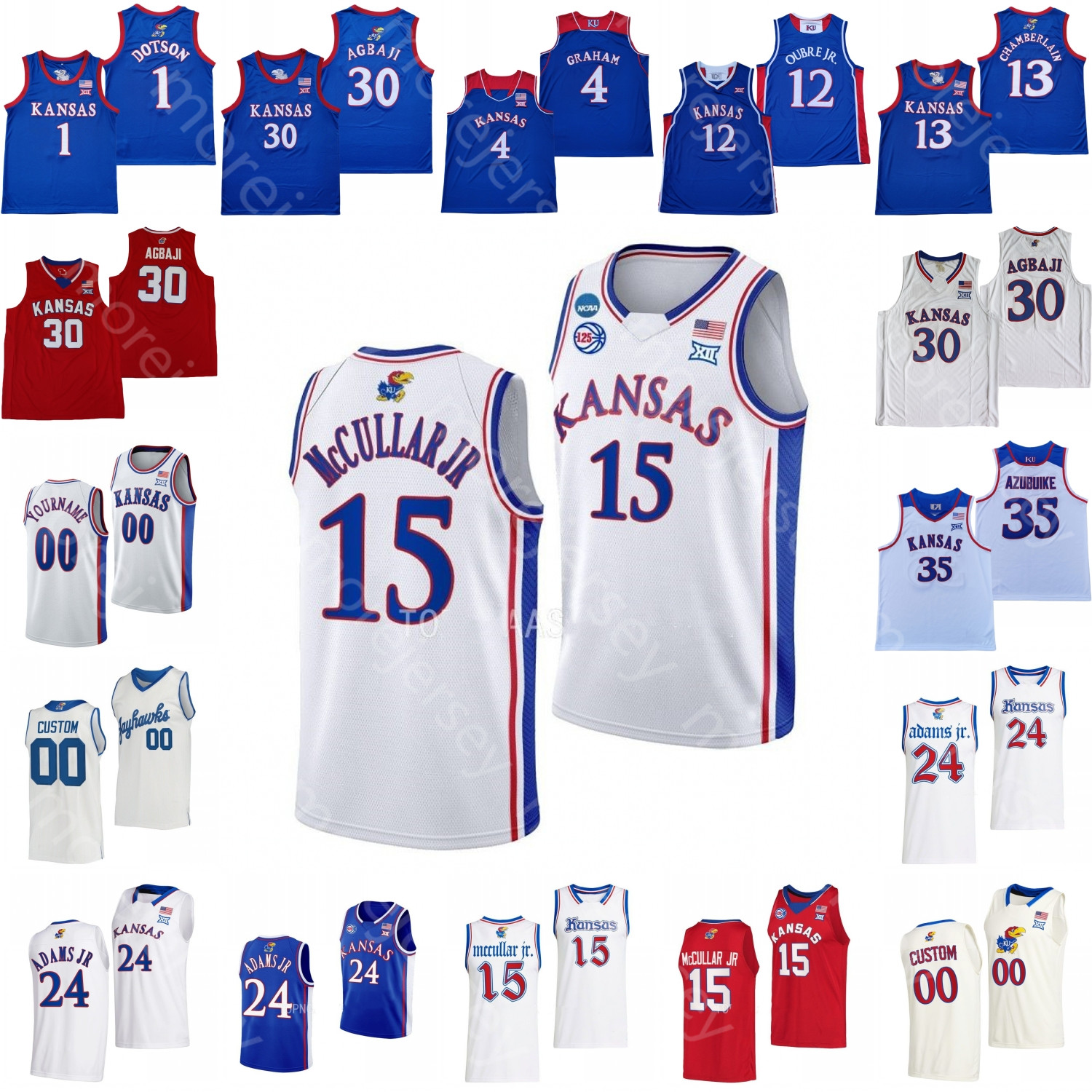 Kansas Jayhawks Basketball Jersey Ncaa College Kevin Mccullar Jr. Hunter Dickinson K.J. Adams Dajuan Harris Johnny Furphy Jackson Dick Ochai Agbaji