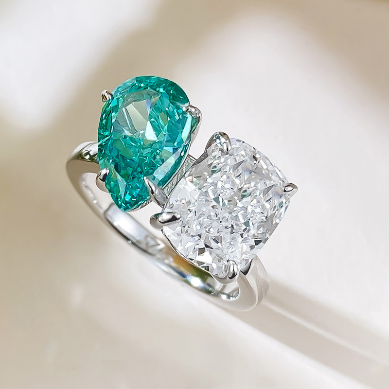 Choucong Brand Wedding Rings Luxury Jewelry Real 100% 925 Sterling Silver Water Drop Paraiba Moissanite Diamond Party Women Engagement Band Ring Gift 