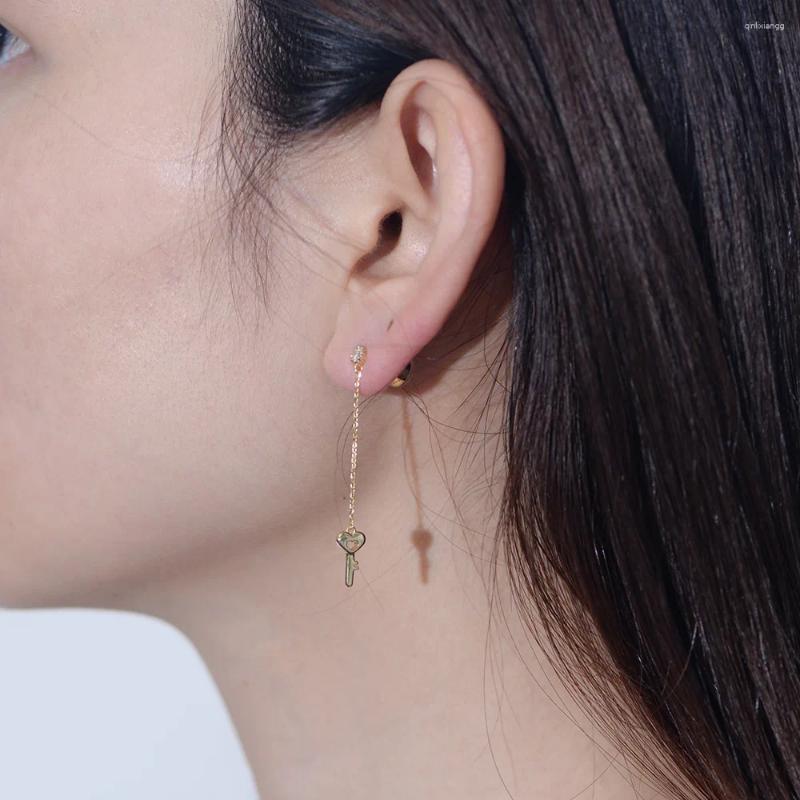 Stud Earrings Mismatched Lock And Key 925 Sterling Silver Chain Cubic Zirconia Mini CZ Pave Asymmetrical Jewelry For Women