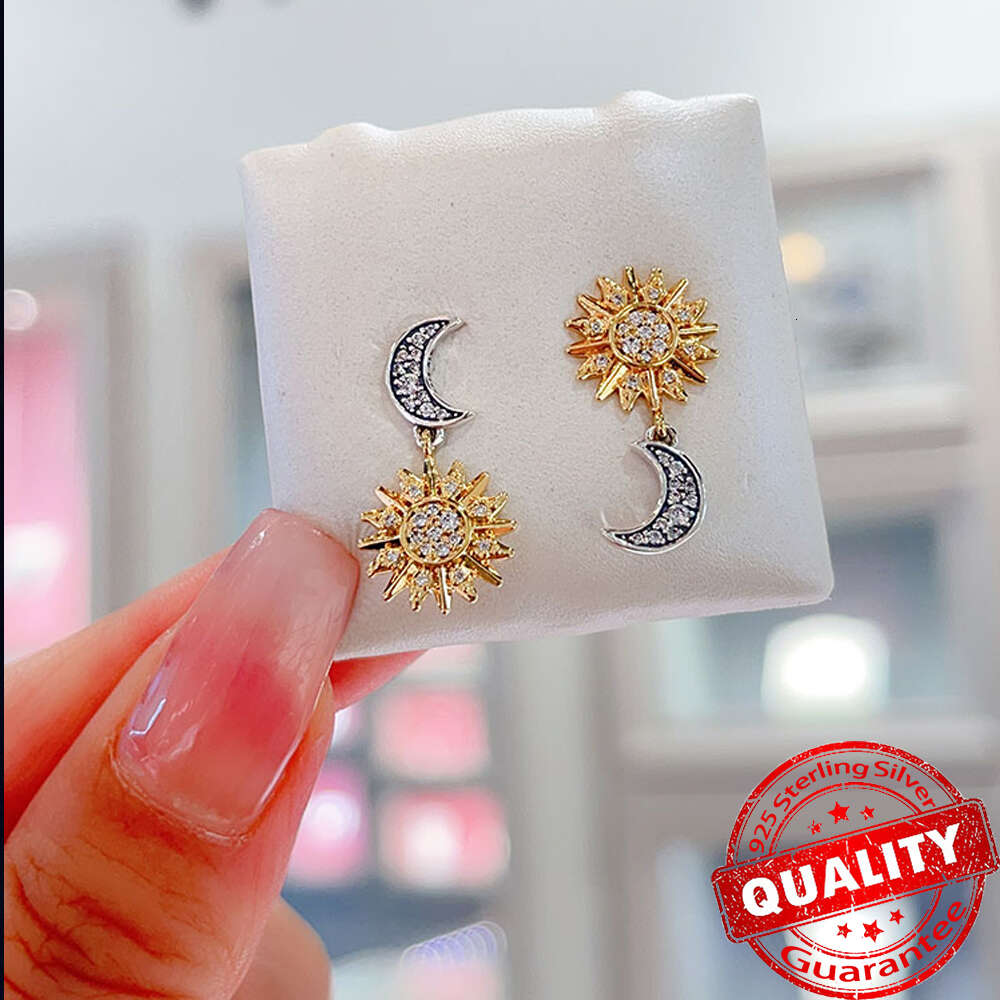 Sparkling Sterling Sier Sun And Moon Hoop For Women Party Stud Earrings DIY Fine Jewelry Gift