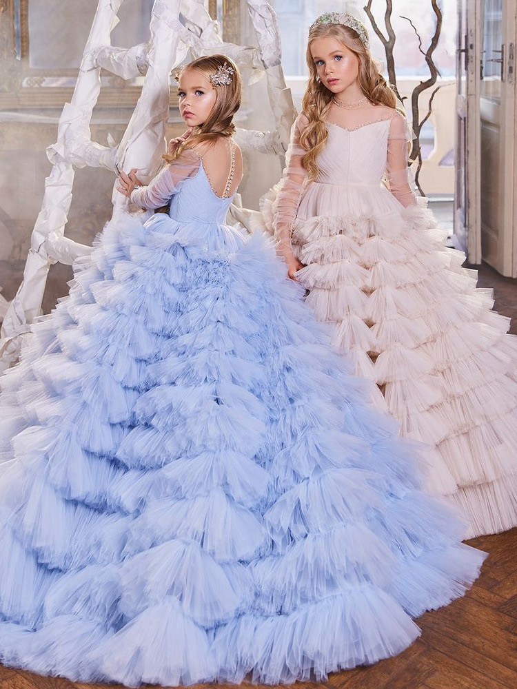 Dresses Wer Girl Ball Gown Backless Lilttle Kids Birthday Weddding Toddler Pageant Gowns Tulle Sweep Train First Holy Communion Dress 403 0219