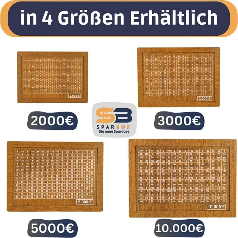 1000/2000/3000/5000/10000 Euro Money Box Piggy Bank Wood Money Bank Reusable Money Box with Saving Goal and Numbers Boxes 240118