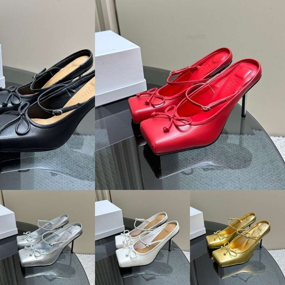jacquemues jacquemes jacquemus square toes ballet shoe pumps mule bowties lambskin slipon metallic heels stiletto women luxury designers dress ivwm