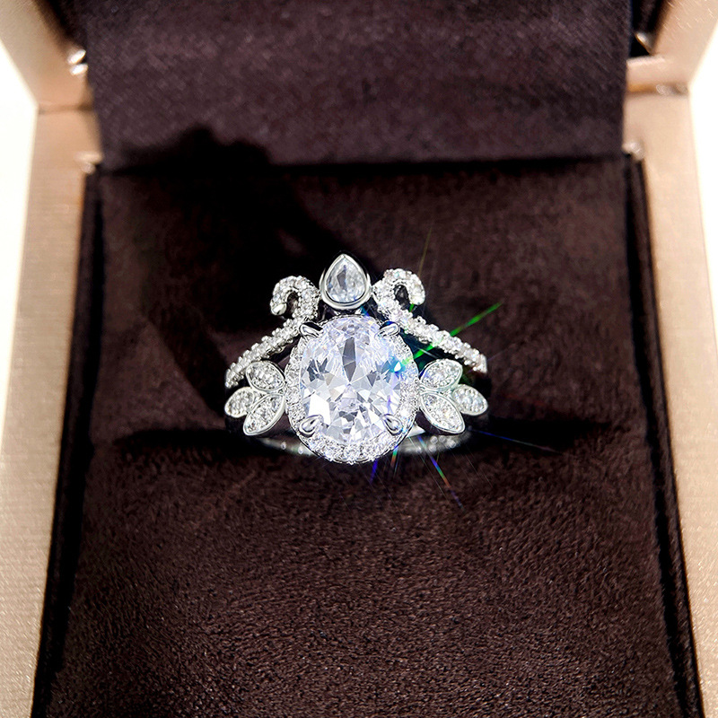 Choucong Wedding Rings Vintage Jewelry 925 Sterling Silver Oval Cut White 3A Cubic Zircon CZ Diamond Gemstones Party Women Bridal Couple Ring Set Gift