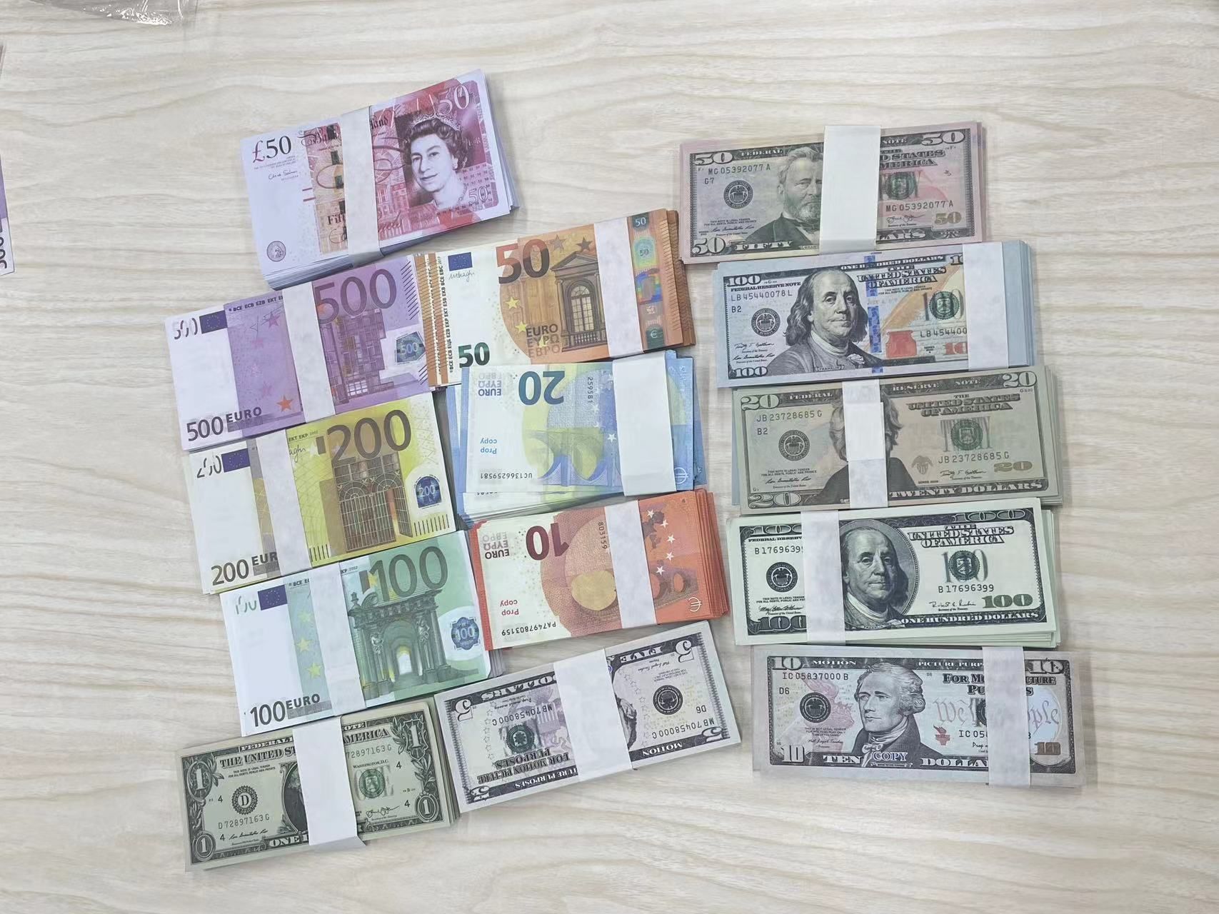 Copy Money Actual 1:2 Size Game Cash Role Play Prop Movie Making Fake BANK Note Dallor Euro GBP Hugub