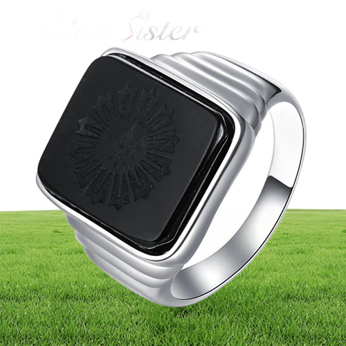 The Great Gatsby High Quality Men039s Ring Black Onyx Ring Men039s Jewelry Silver Color Charm Ring For Men 210310