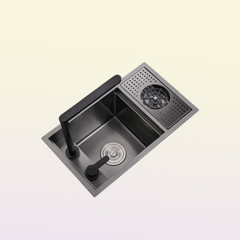 Black Small Size Hidden Kitchen sink Single bowl Bar sink Stainless Steel Balcony sink Concealed Black With cup washer Bar9941544