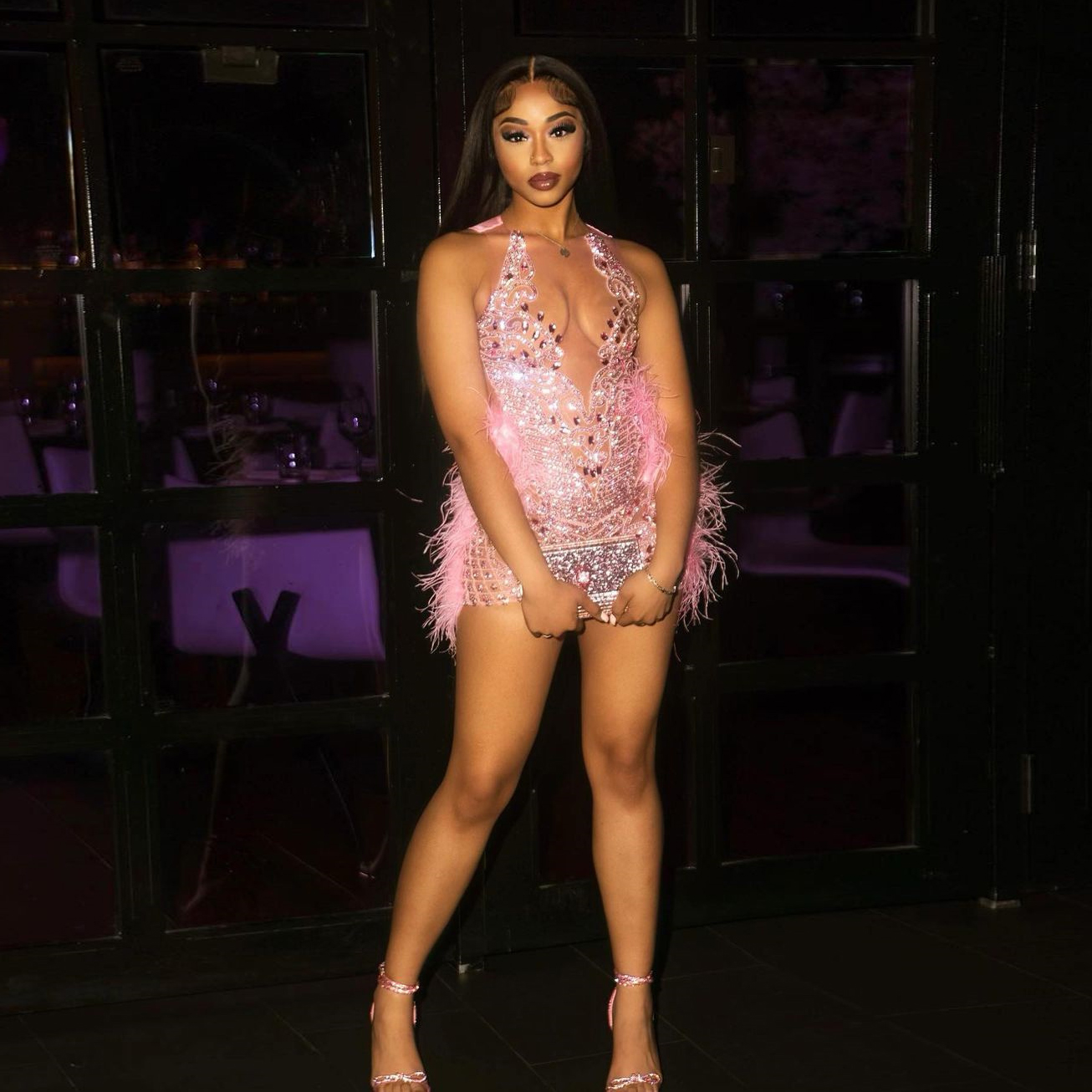 Sparkly Pink Short Prom Dress Beads Crystals Rhinestones Feathers Tail Dresses Birthday Party Gowns Vestidos De Gala 0521