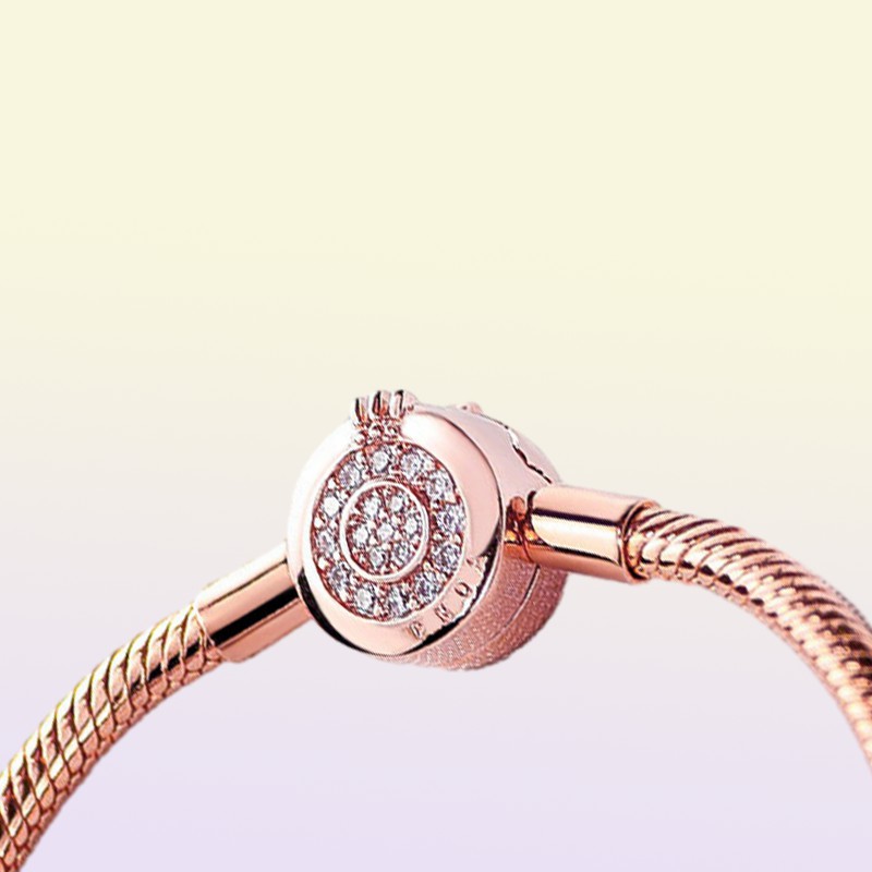 925 Sterling Silver & Rose Gold Plated Bracelet Sparkling Crown O Chain Fashion Bracelet Fits For European Bracelets Charms and Beads
