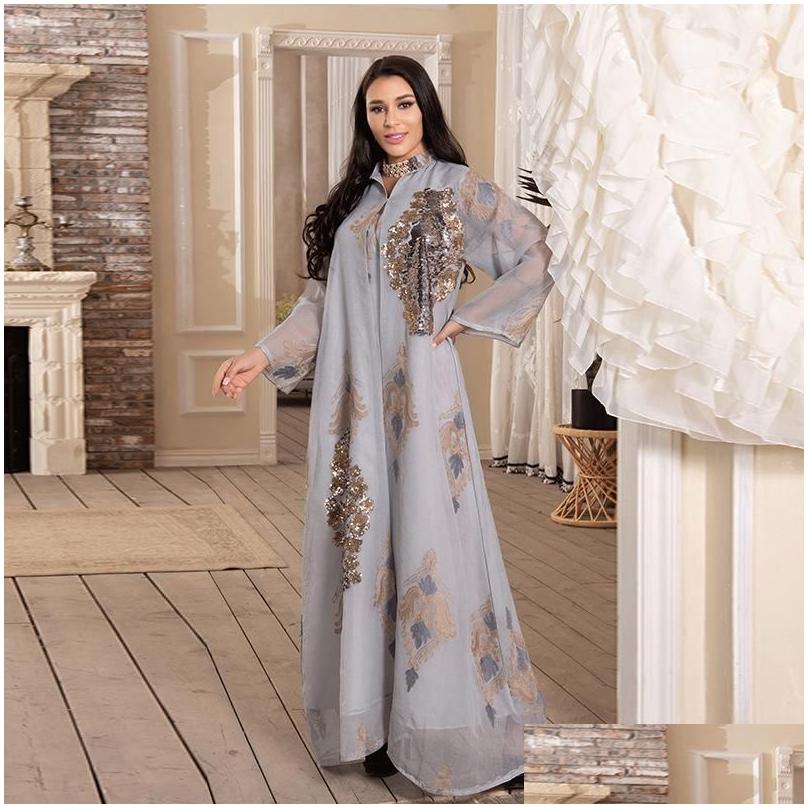Ethnic Clothing Eid Abaya Dubai Turkey Sequin Mesh Muslim Evening Dresses Caftan Abayas For Women Moroccan Kaftan Islam Djellaba Femme Dhnyu