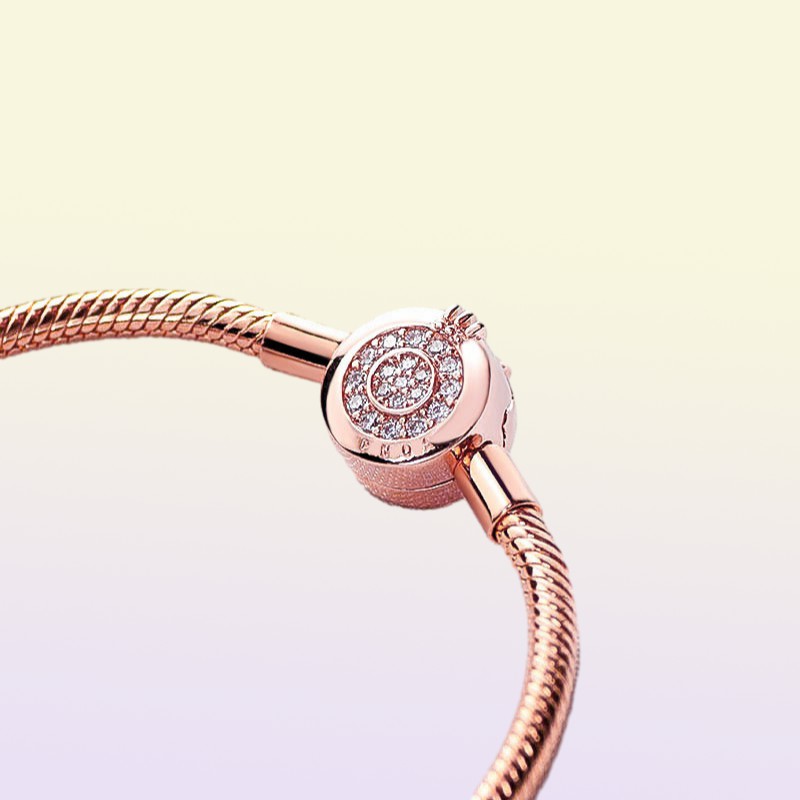925 Sterling Silver & Rose Gold Plated Bracelet Sparkling Crown O Chain Fashion Bracelet Fits For European Bracelets Charms and Beads