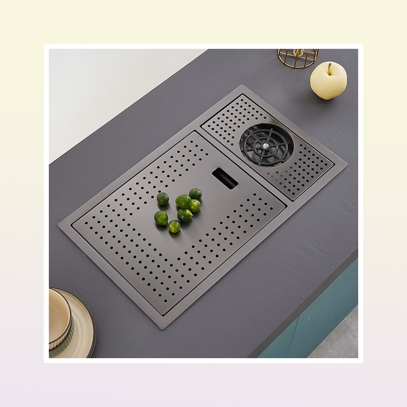 Black Small Size Hidden Kitchen sink Single bowl Bar sink Stainless Steel Balcony sink Concealed Black With cup washer Bar9941544