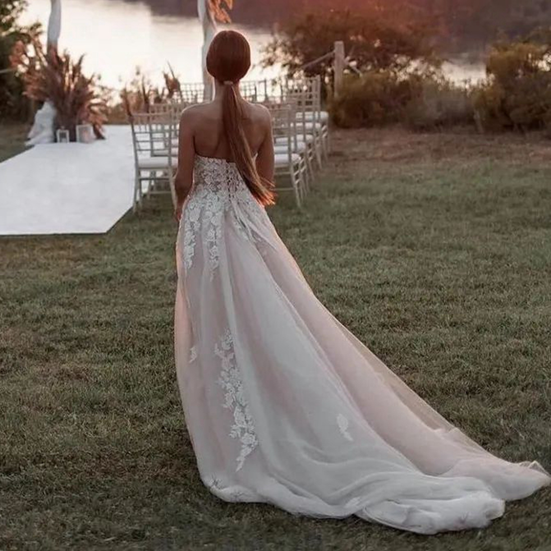 Beach Boho Wedding Dress for Bride Sweetheart Neckline Tiered Tulle Bridal Gowns Sexy High Split Beaded Lace for Marriage for African Arabic Black Wom