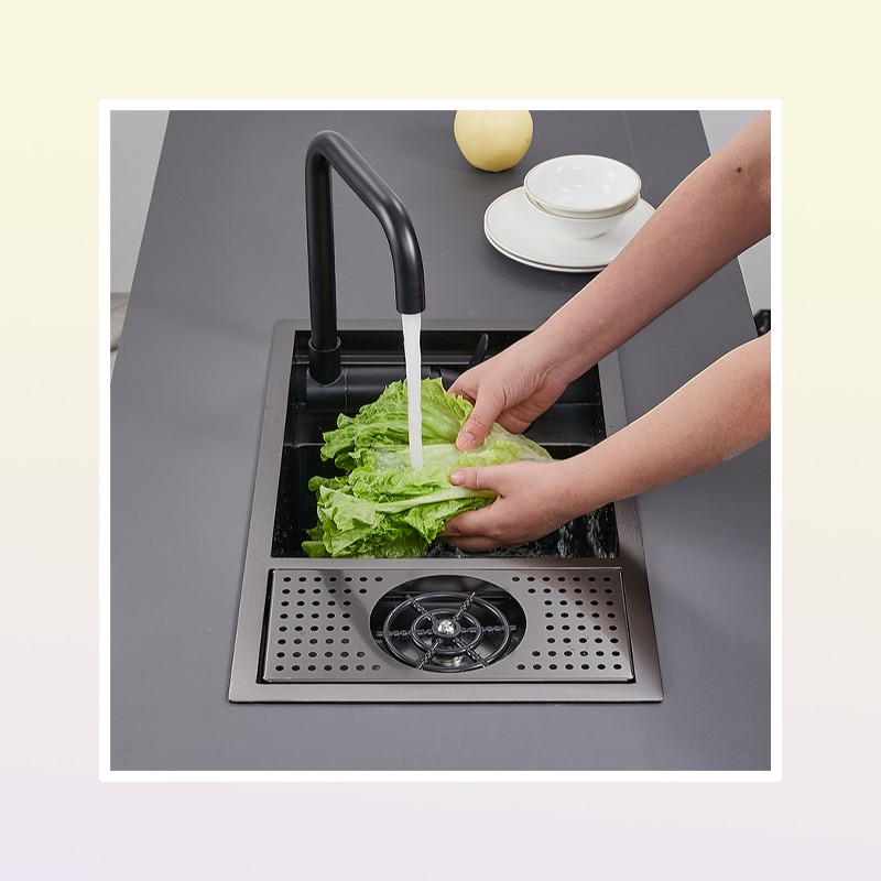 Black Small Size Hidden Kitchen sink Single bowl Bar sink Stainless Steel Balcony sink Concealed Black With cup washer Bar9941544