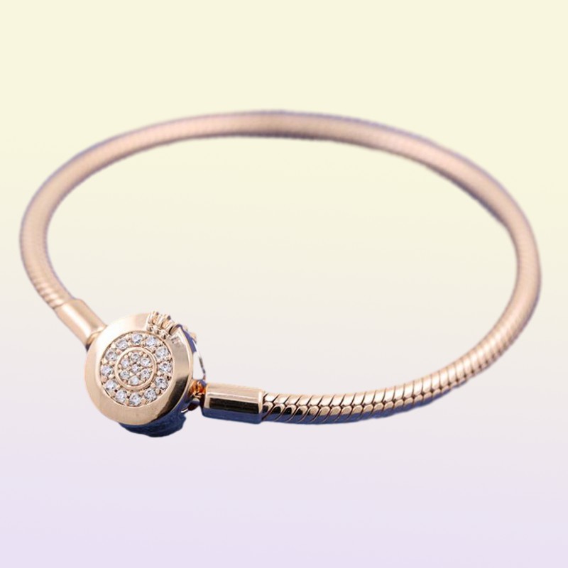 925 Sterling Silver & Rose Gold Plated Bracelet Sparkling Crown O Chain Fashion Bracelet Fits For European Bracelets Charms and Beads