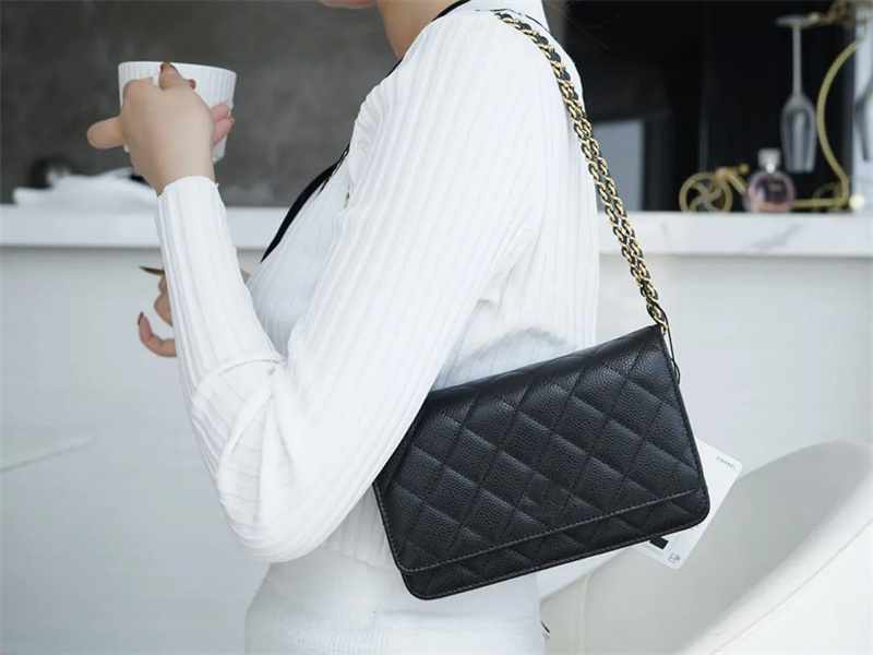 10A Retro Mirror Quality Designers Wallet On Chain Bag Mini 19cm Flap Quilted Black Purse Womens Real Leather Caviar Lambskin Handbag Shoulder Box Bag With Card Holde