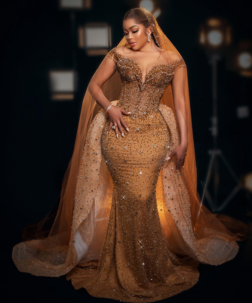 Glitter Dia Mermaid Wedding With Detachable Train Beaded Crystal Tassel Bridal Gowns Bride Dresses Custom Made 0219