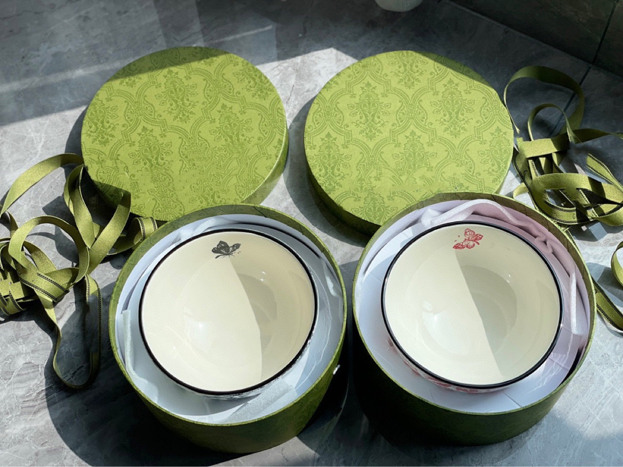 Elegant Rustic Style Animal Food Container - Porcelain Butterflies and Flowers Design