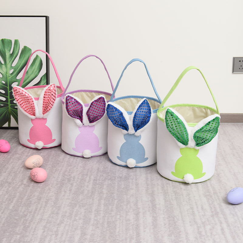 Easter Glow Rabbit Basket Party Supplies Long Ears Bunny Bucket Comfort Plush Easter Eggs Storage Bag Kids Candy Toy Tote Bags