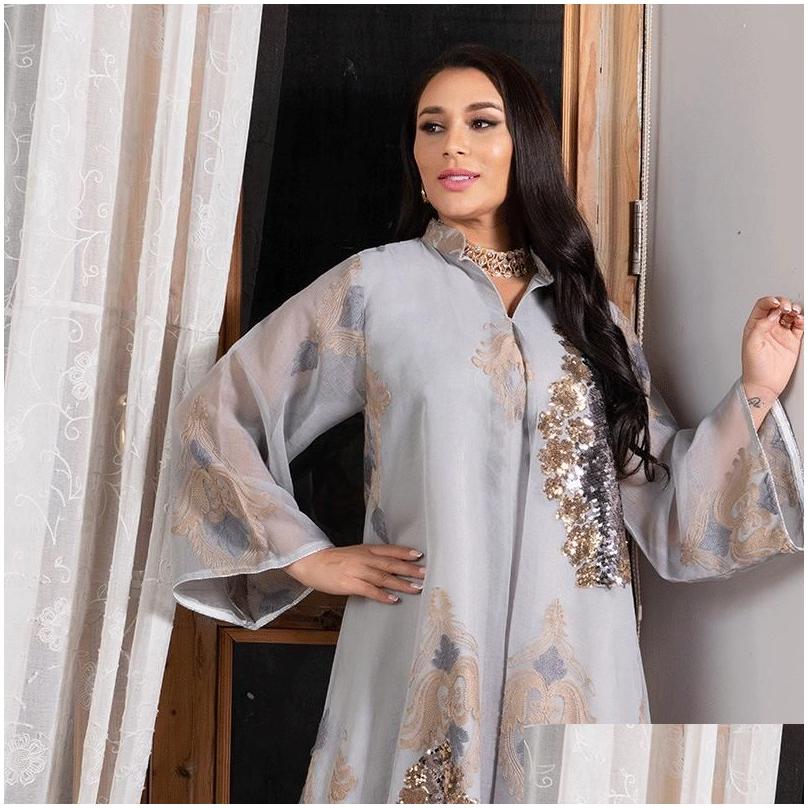 Ethnic Clothing Eid Abaya Dubai Turkey Sequin Mesh Muslim Evening Dresses Caftan Abayas For Women Moroccan Kaftan Islam Djellaba Femme Dhnyu