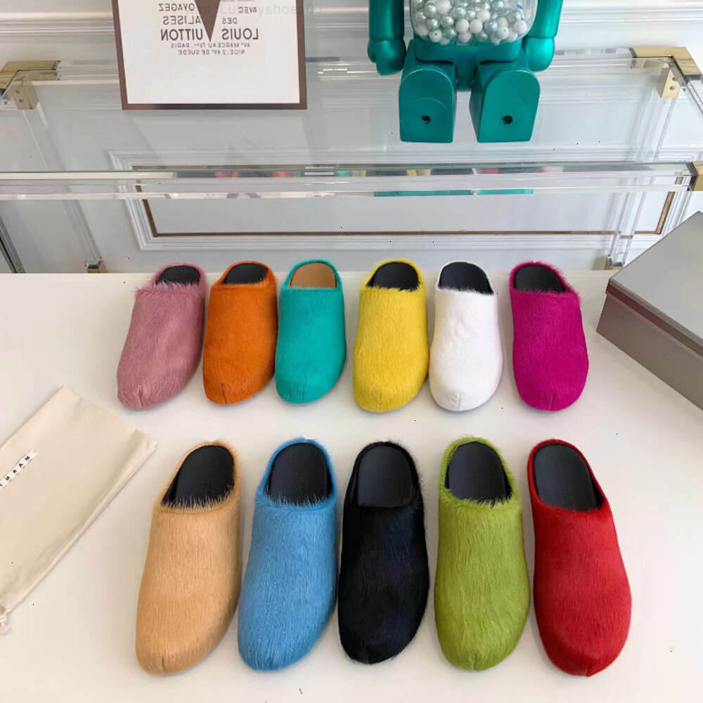 8 Marni Horse Fur Slippers Women Luxury Brand Designer Shoes Round Toe Ladies Slides Horsehair Top Quality Outdoor Factory Footwear Plus Size 46 Men Slipper 5 3qgt