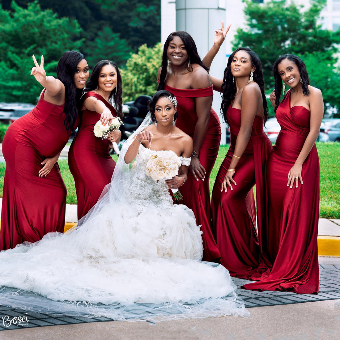 South African Red Junior Bridesmaid Mermaid Elastic Satin Sweep Train Maid of Honor Dresses Bride Gowns for Nigeria Black Women Girls Marriage BR119