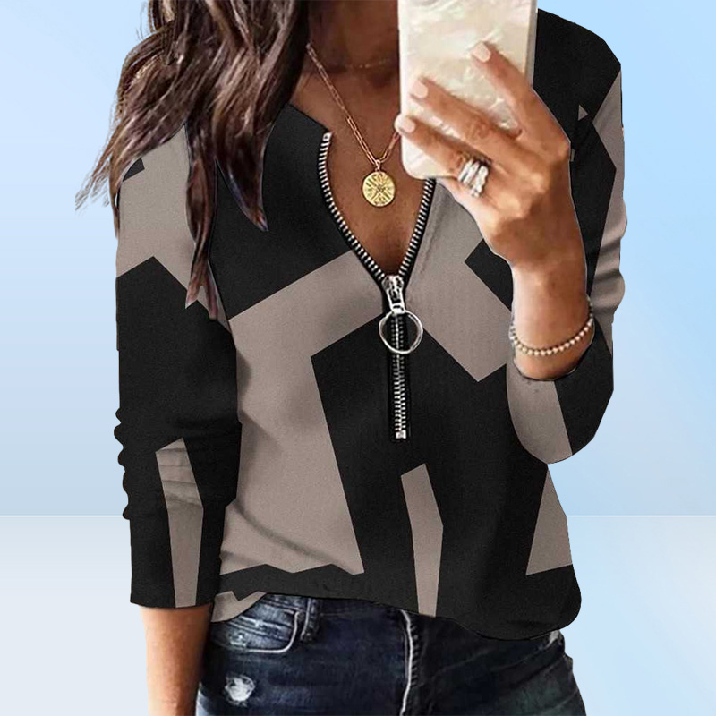 Womens Designer Clothing Fashionable T Shirts For Woman Tshirts Blouse Printing Zipper Long Sleeve New Casual Ladies Top Swe3678415