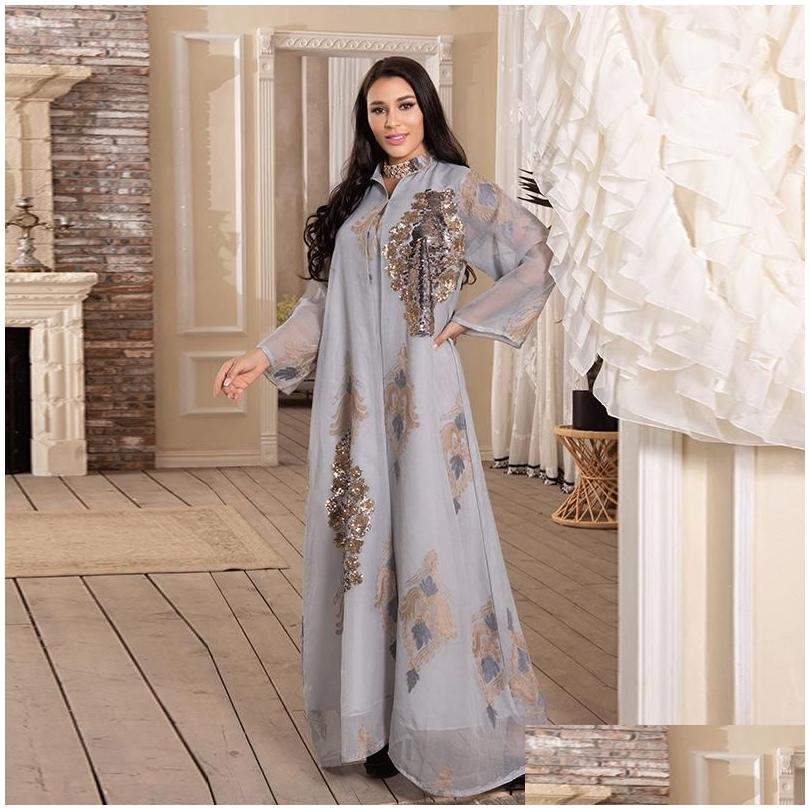 Ethnic Clothing Eid Abaya Dubai Turkey Sequin Mesh Muslim Evening Dresses Caftan Abayas For Women Moroccan Kaftan Islam Djellaba Femme Dhnyu