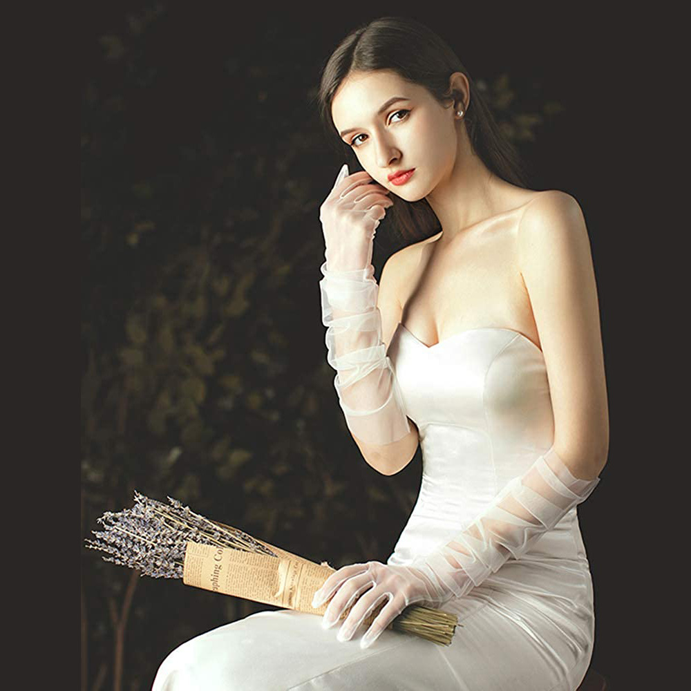 White Long Brides Gloves Light Breathable Tulle Bridesmaid Marriage Gloves Women Wedding Accessories