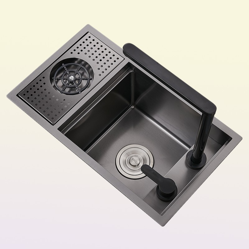 Black Small Size Hidden Kitchen sink Single bowl Bar sink Stainless Steel Balcony sink Concealed Black With cup washer Bar9941544